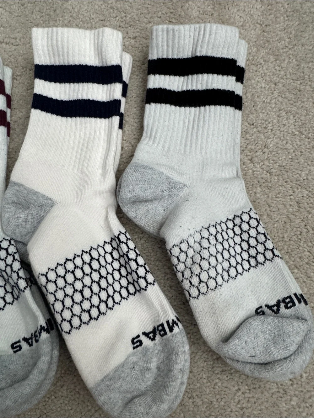Bombas Men's White Athletic Crew Socks - 3-Pack (Striped)